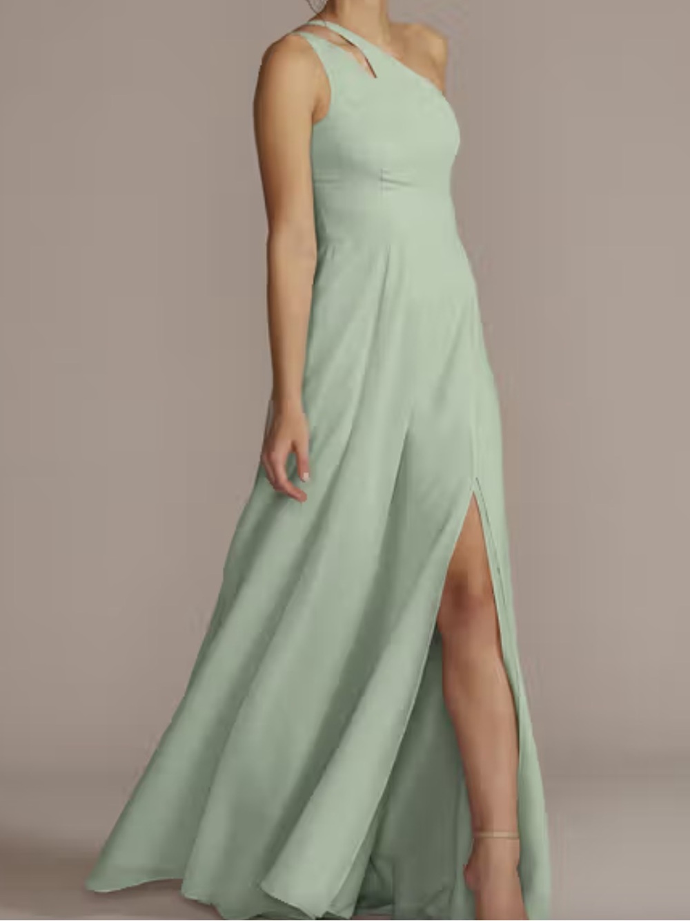 DB Studio Elegant One-Shoulder Mint Green Evening Dress w Pockets